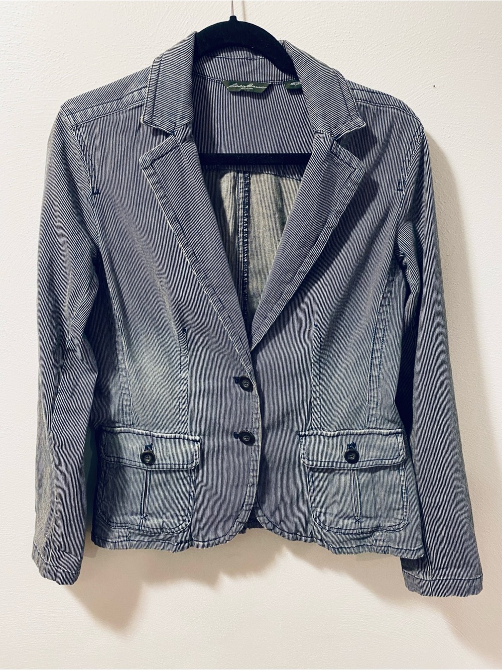 Eddie Bauer Pinstripe Women's Denim Blazer Jacket Size L